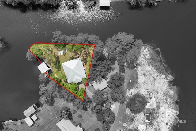 bird's eye view featuring a water view