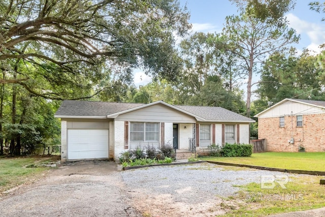 ranch-style house with a front lawn and a garage