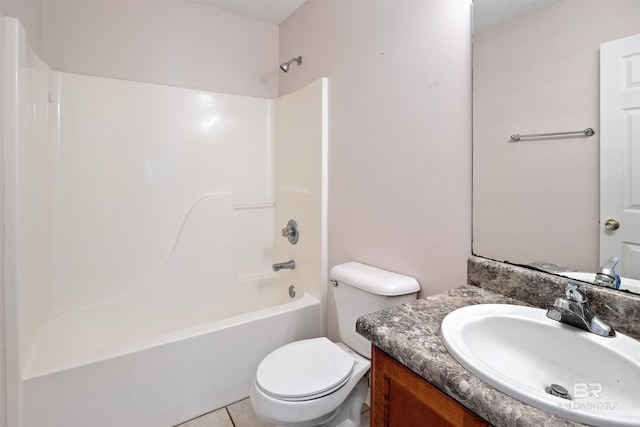 full bathroom with vanity, shower / washtub combination, tile patterned floors, and toilet