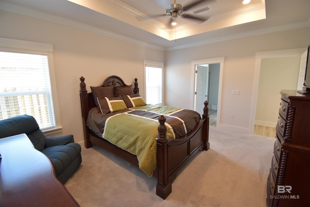 1123 Pheasant Cir, Foley, AL 36535 - bedroom with visible vents, ornamental molding, multiple windows, and light carpet