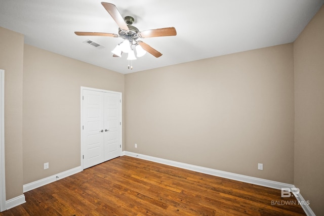 10210 Lyttleton Loop, Lillian, AL 36549 - spare room with baseboards, visible vents, a ceiling fan, and wood finished floors