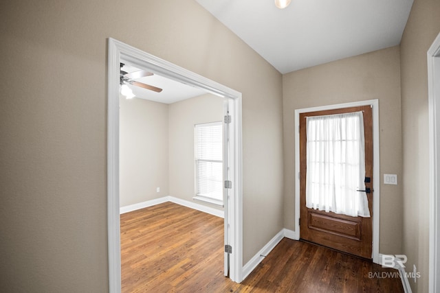 10210 Lyttleton Loop, Lillian, AL 36549 - entrance foyer featuring ceiling fan, baseboards, and dark wood-style floors