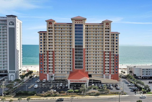 view of building exterior featuring a water view