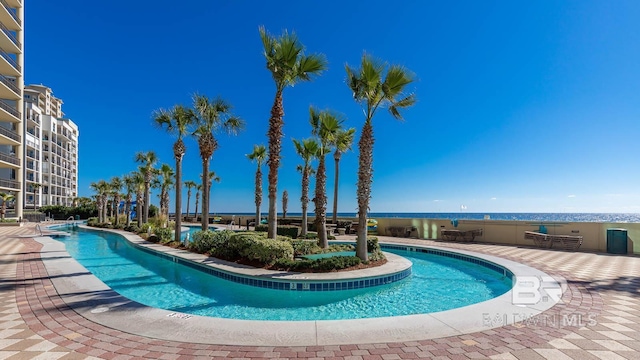 view of swimming pool featuring a patio area