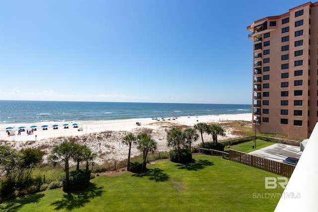 property view of water featuring a view of the beach