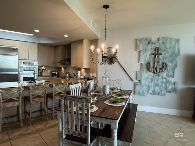 28105 Perdido Beach Blvd Unit C211, Orange Beach, AL 36561 - dining area featuring visible vents, baseboards, light tile patterned floors, a chandelier, and recessed lighting