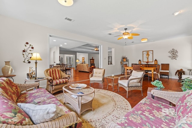 8664 Foxtail Loop, Pensacola, FL 32526 - living area with ceiling fan, wood finished floors, baseboards, and recessed lighting