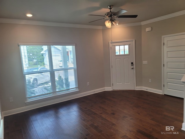 23965 Cottage Loop, Orange Beach, AL 36561 - foyer featuring baseboards, a ceiling fan, dark wood-style floors, and ornamental molding