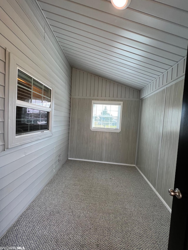 15082 County Road 93, Lillian, AL 36549 - spare room with carpet floors, wooden walls, and vaulted ceiling
