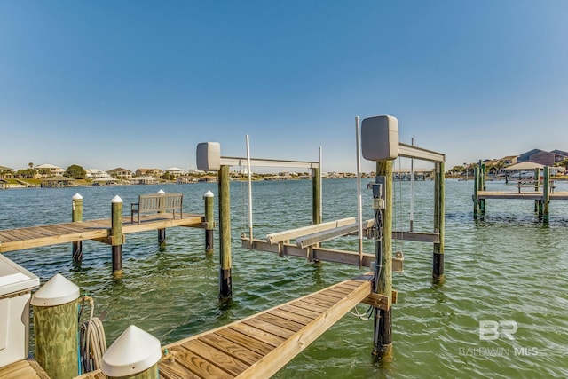 dock area with a water view