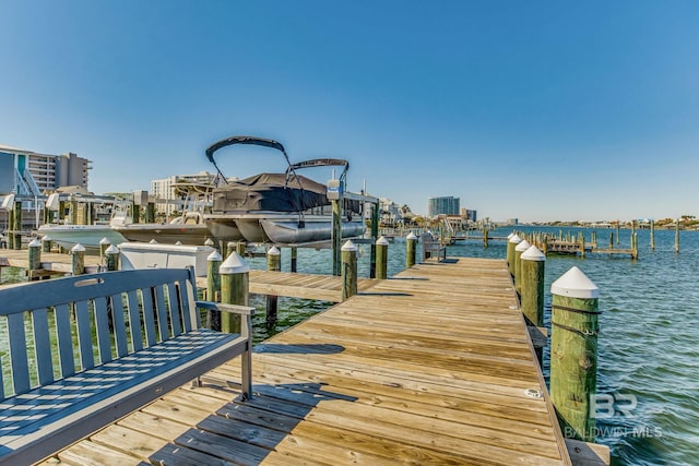 view of dock with a water view