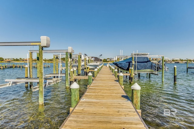 dock area with a water view