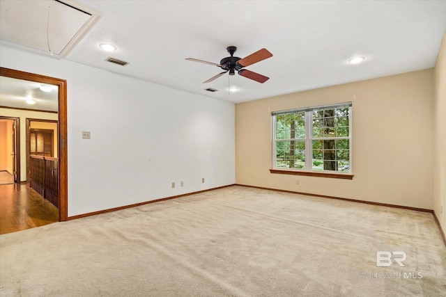 3761 Winford Rd, Mobile, AL 36619 - carpeted spare room with a ceiling fan, attic access, baseboards, visible vents, and recessed lighting
