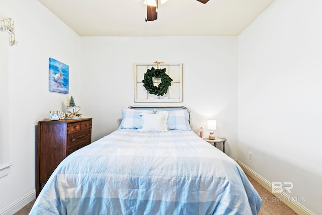 bedroom with carpet flooring and ceiling fan