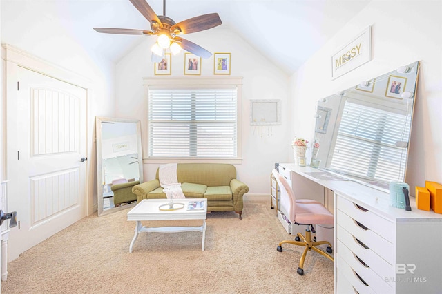 8856 Asphodel Ln, Daphne, AL 36526 - carpeted home office featuring vaulted ceiling and a ceiling fan