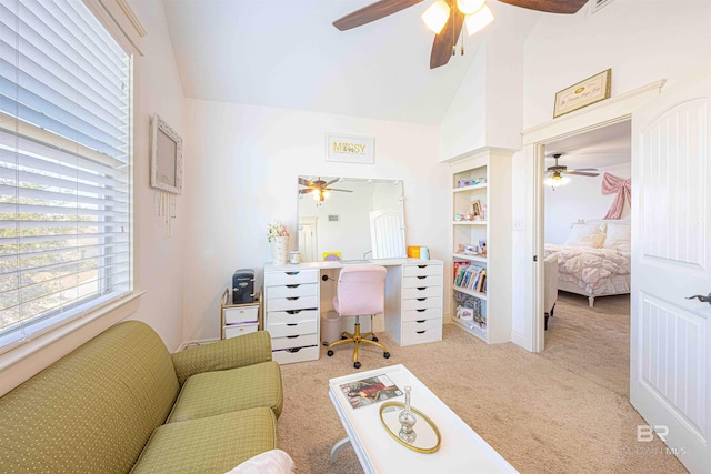 8856 Asphodel Ln, Daphne, AL 36526 - carpeted office featuring a ceiling fan and high vaulted ceiling