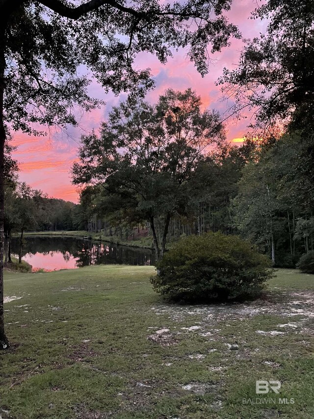 51600 State Highway 59, Bay Minette, AL 36507 - yard at dusk featuring a water view and a lawn