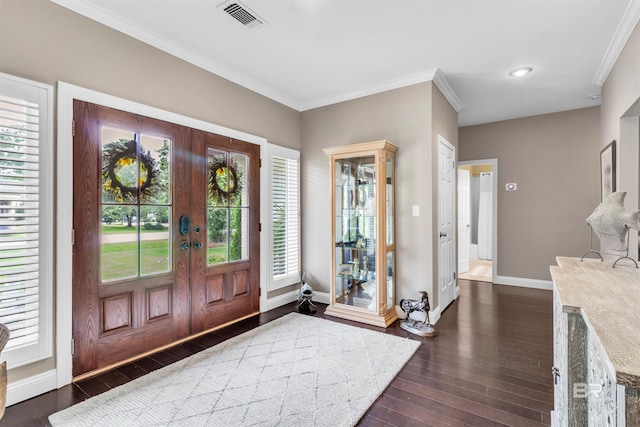 607 Wedgewood Dr, Gulf Shores, AL 36542 - entryway featuring french doors, dark wood-style floors, baseboards, crown molding, and recessed lighting