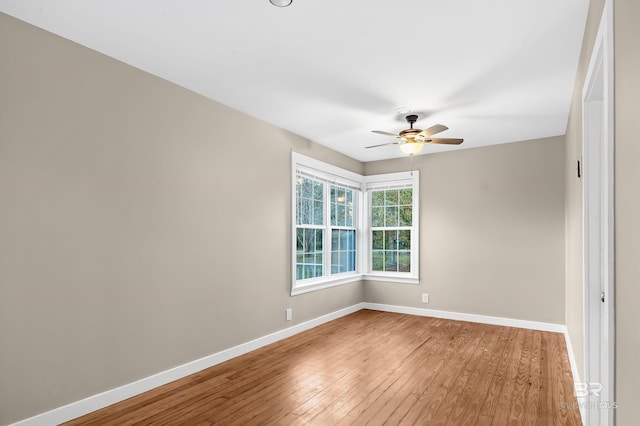 unfurnished room with wood-type flooring and ceiling fan