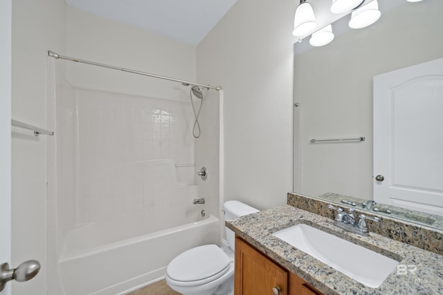 full bathroom with toilet, bathtub / shower combination, and vanity