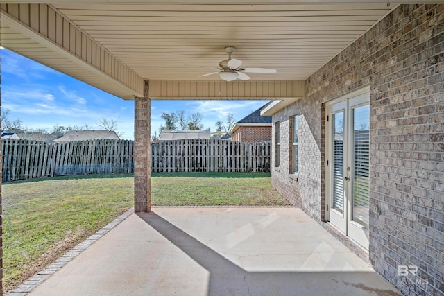 view of patio / terrace with french doors and ceiling fan