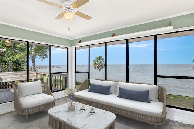 7411 Bay Rd, Mobile, AL 36605 - sunroom with a water view and ornamental molding