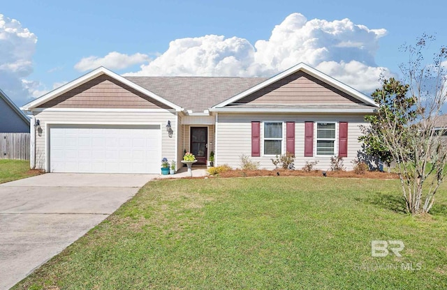 24189 Harvester Dr, Loxley, AL 36551 - ranch-style house with a garage, a front lawn, and concrete driveway
