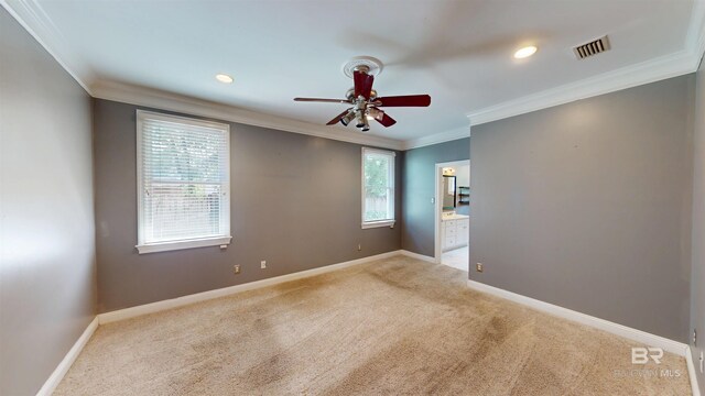 1651 Laurel St, Mobile, AL 36604 - unfurnished room with carpet flooring, crown molding, a ceiling fan, baseboards, and recessed lighting