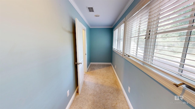 1651 Laurel St, Mobile, AL 36604 - hall with light colored carpet, ornamental molding, and baseboards