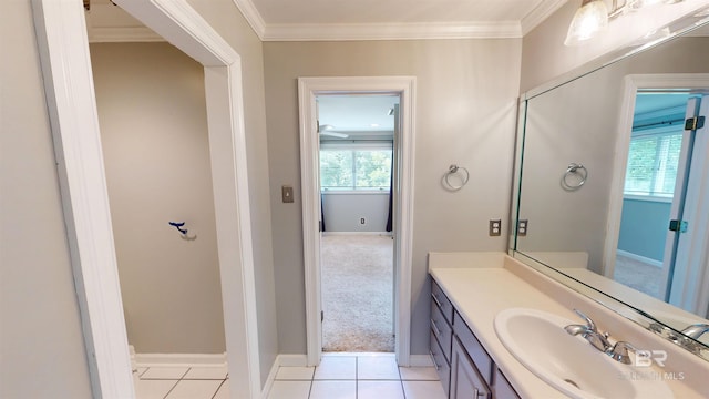 1651 Laurel St, Mobile, AL 36604 - bathroom with vanity, ornamental molding, baseboards, and tile patterned flooring