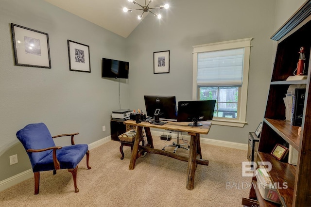 20752 Southwood St, Fairhope, AL 36532 - office featuring carpet flooring, a chandelier, and vaulted ceiling