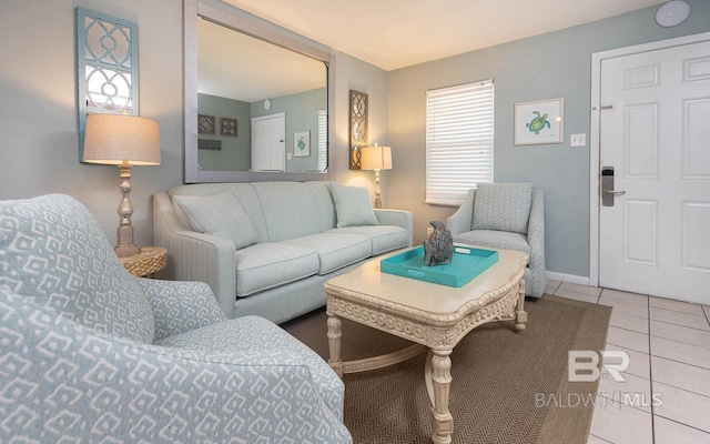 living room featuring light tile patterned floors