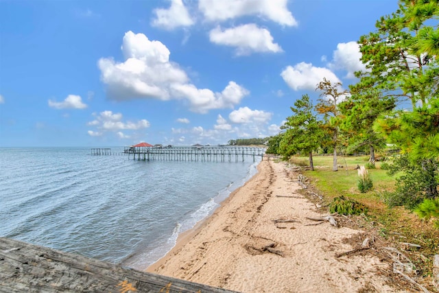 view of water feature with a beach view