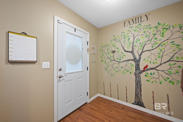 entryway with wood finished floors