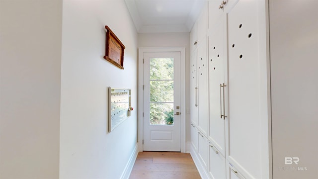 140 S Mcgregor Ave # E, Mobile, AL 36608 - doorway to outside with light wood-type flooring and ornamental molding