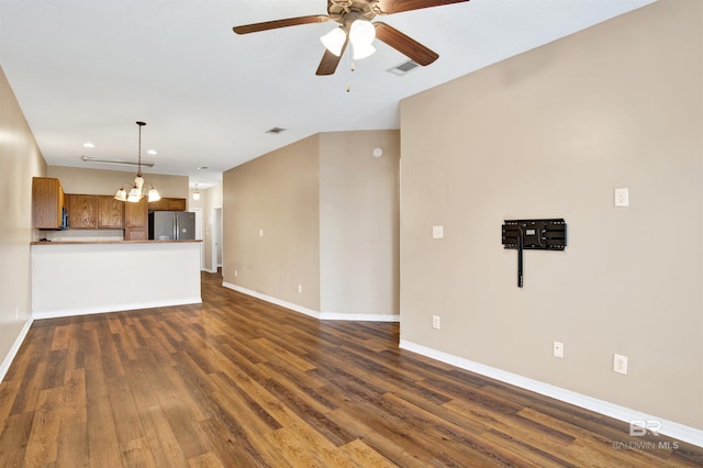 2651 S Juniper St Unit 1201, Foley, AL 36535 - unfurnished living room with baseboards, recessed lighting, a ceiling fan, dark wood-style flooring, and a chandelier
