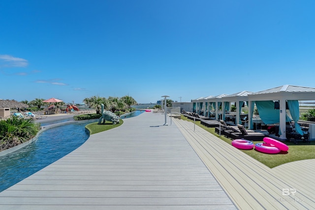 dock area with a pool