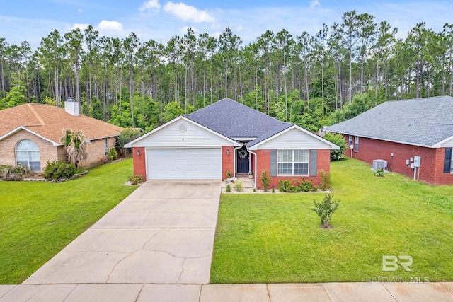 3677 Ashton Ct, Gulf Shores, AL 36542 - ranch-style house featuring a front lawn, concrete driveway, a garage, and brick siding