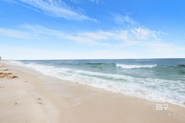 view of water feature with a beach view