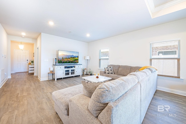 living room with light wood-type flooring