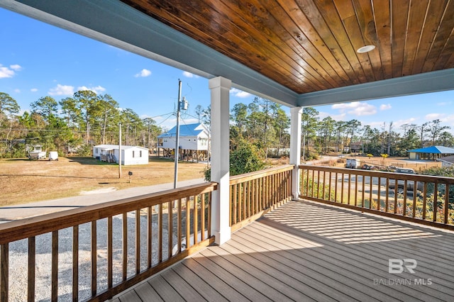 wooden deck featuring covered porch