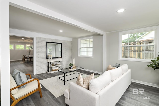 5922 Sunnyside Dr, Mobile, AL 36619 - living area featuring baseboards, plenty of natural light, dark wood finished floors, and recessed lighting
