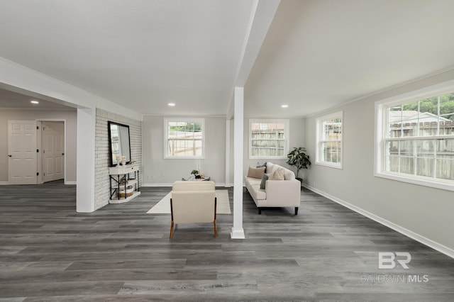 5922 Sunnyside Dr, Mobile, AL 36619 - sitting room with baseboards, dark wood-type flooring, recessed lighting, and healthy amount of natural light