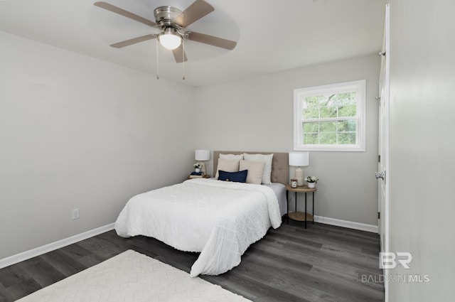 5922 Sunnyside Dr, Mobile, AL 36619 - bedroom featuring dark wood-type flooring, baseboards, and ceiling fan