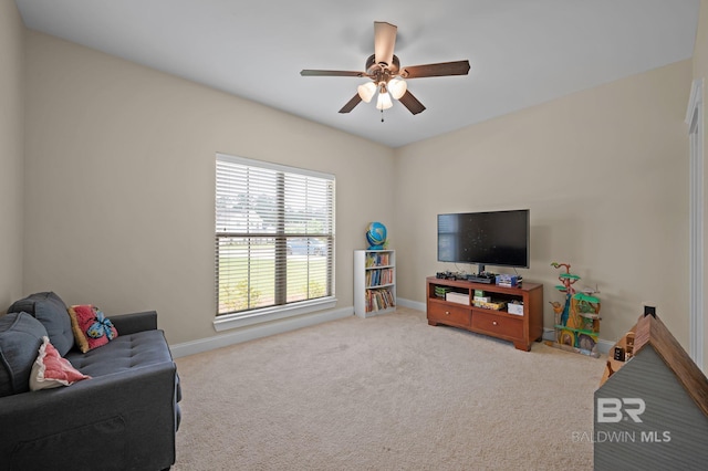 32035 Bobwhite Rd, Spanish Fort, AL 36527 - carpeted living room with baseboards and ceiling fan