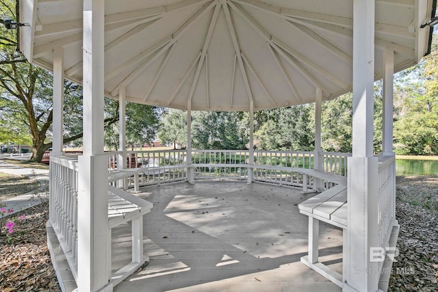 view of patio / terrace featuring a gazebo and a wooden deck