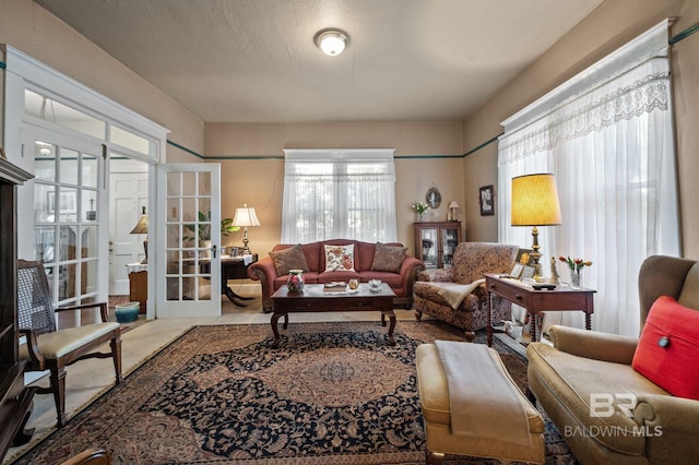 living room featuring french doors