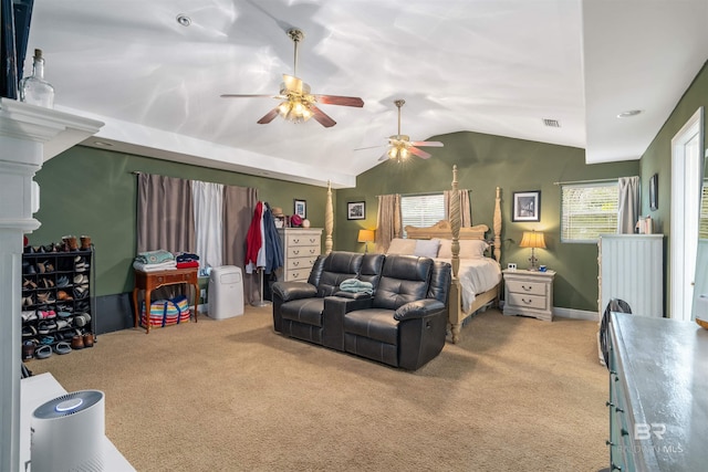 interior space featuring ceiling fan and vaulted ceiling