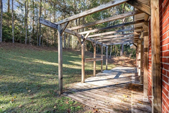 view of yard featuring a wooden deck