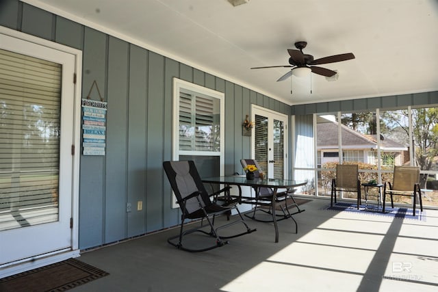 view of patio / terrace featuring ceiling fan and covered porch